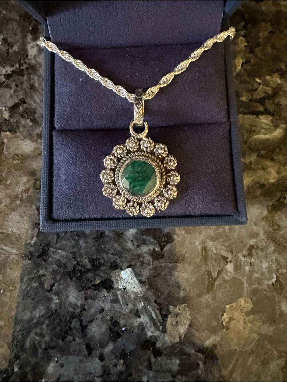 Sterling Silver with Natural Emerald Pendant